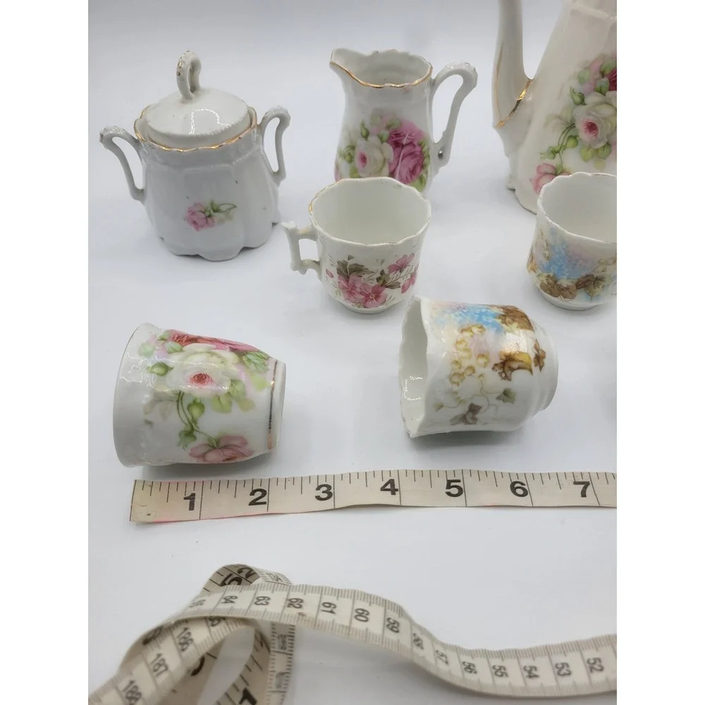 Vintage Miniature Porcelain Tea Set Floral Rose Gold Trim 7 Piece Set Fair